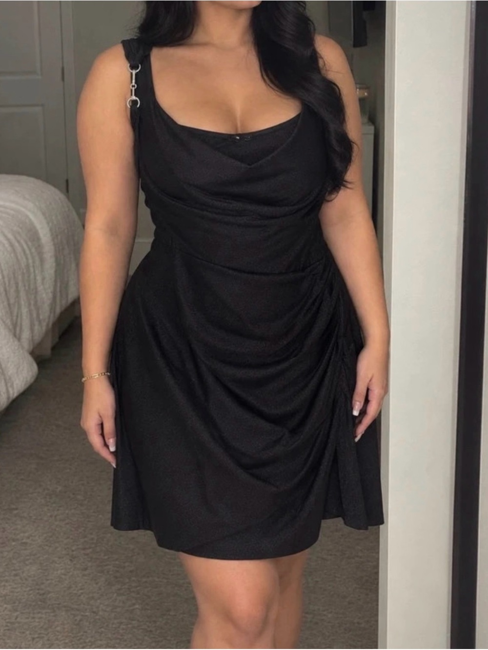Black Drape Neck Dress